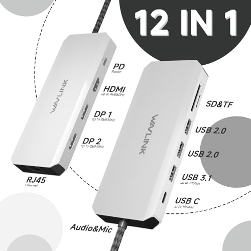 WAVLINK Docking Station Dual Monitor WAVLINK Displayport Docking Station with Dual DP HDMI 100W PD in 10Gbps USB AC 25G Ethernet Port for DellHPLenovo etc Windows Systerm Computer Only - Image 3