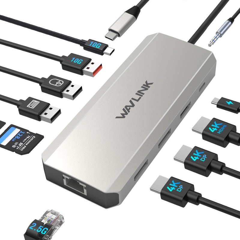 WAVLINK Docking Station Dual Monitor WAVLINK Displayport Docking Station with Dual DP HDMI 100W PD in 10Gbps USB AC 25G Ethernet Port for DellHPLenovo etc Windows Systerm Computer Only - Image 2