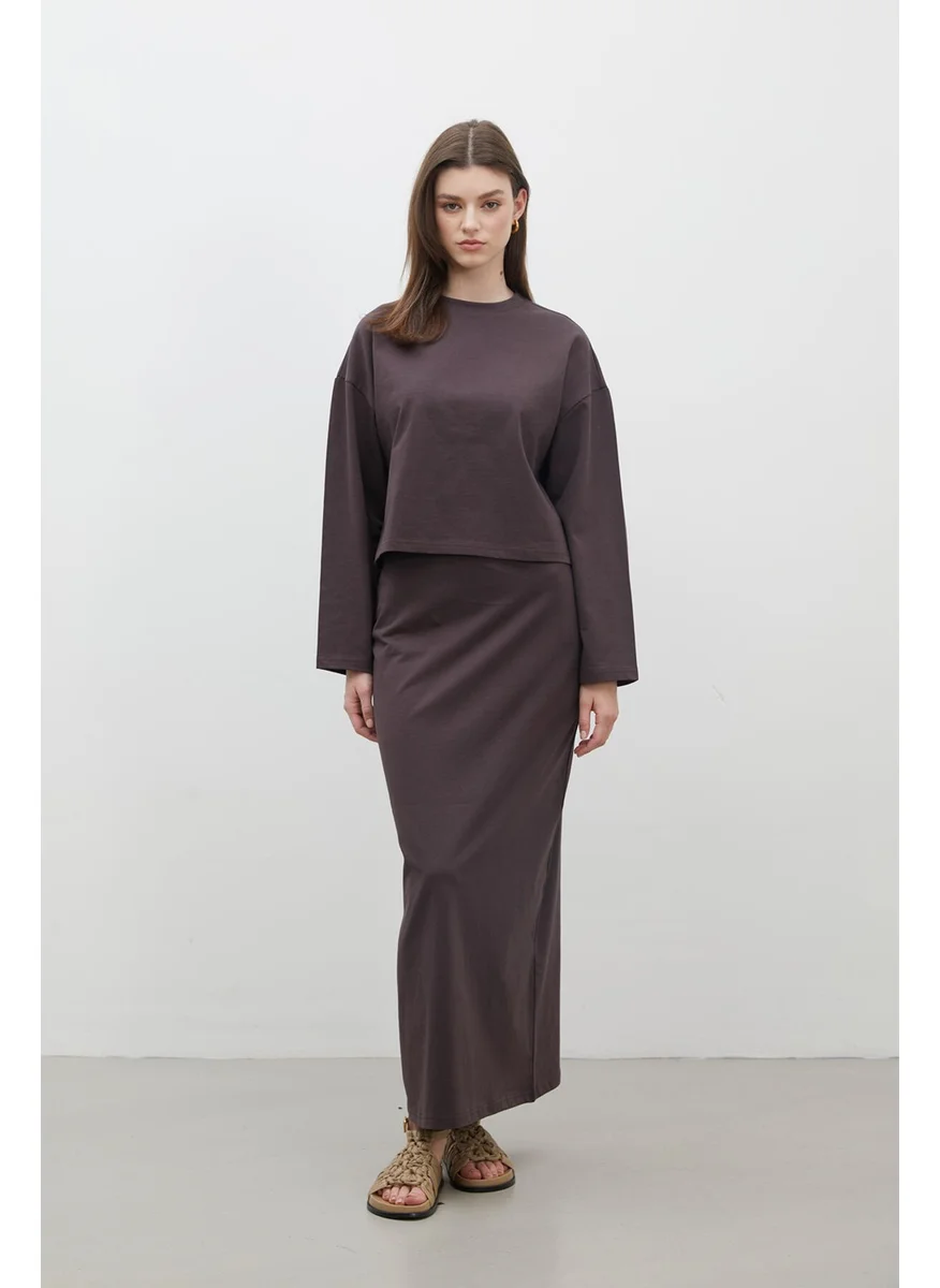مانوكا Cotton Pencil Skirt Bitter Brown