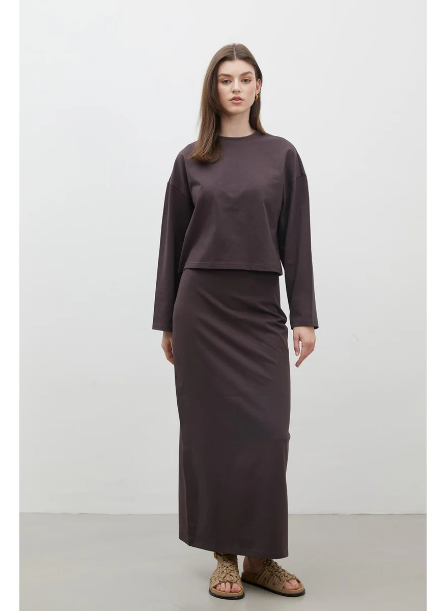 مانوكا Cotton Pencil Skirt Bitter Brown