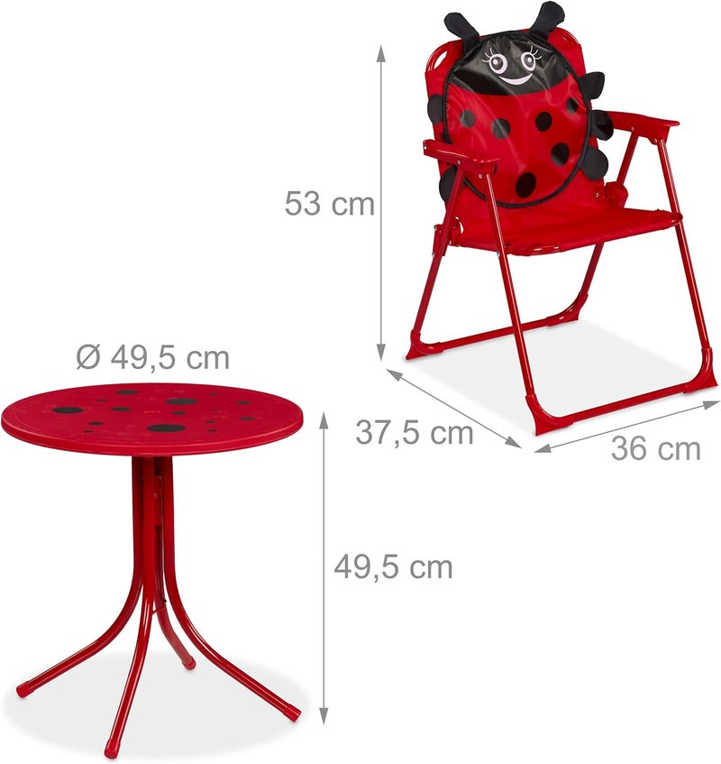 Relaxdays Children's Garden Furniture, Ladybug Print, Beach Umbrella, Folding Chairs, Table for Children, Red - Image 4