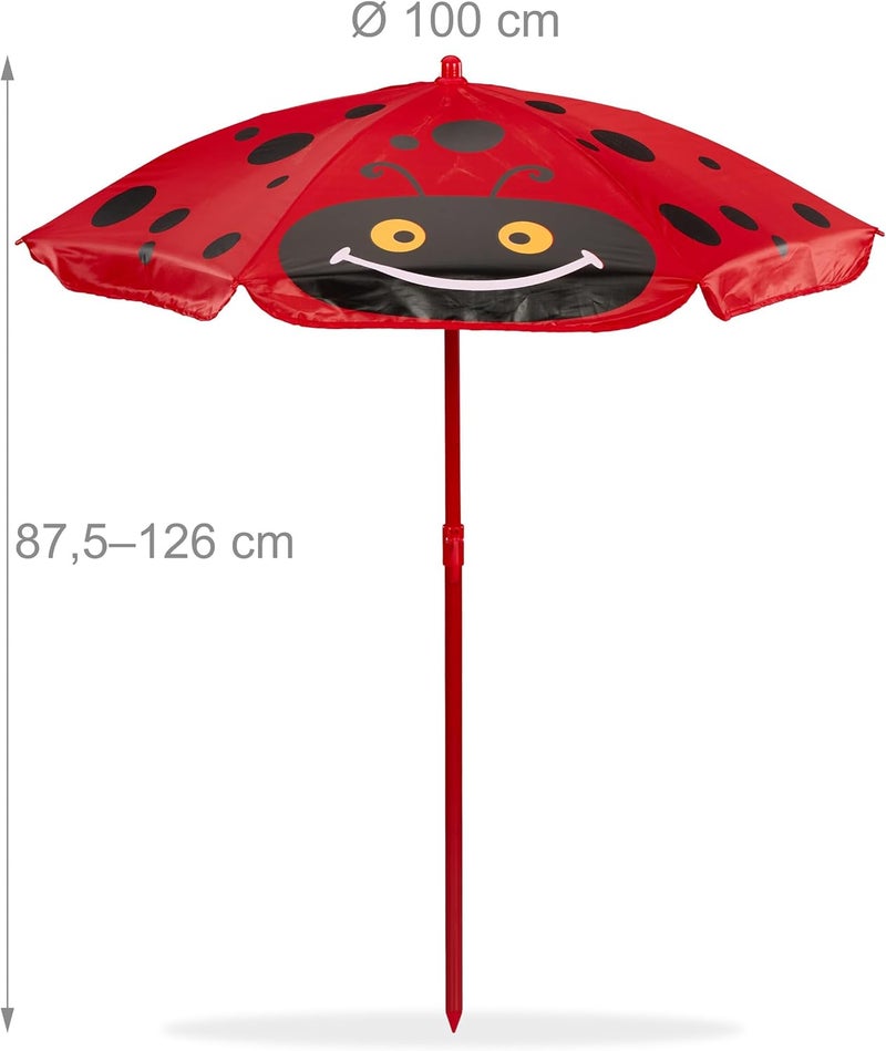 Relaxdays Children's Garden Furniture, Ladybug Print, Beach Umbrella, Folding Chairs, Table for Children, Red - Image 5