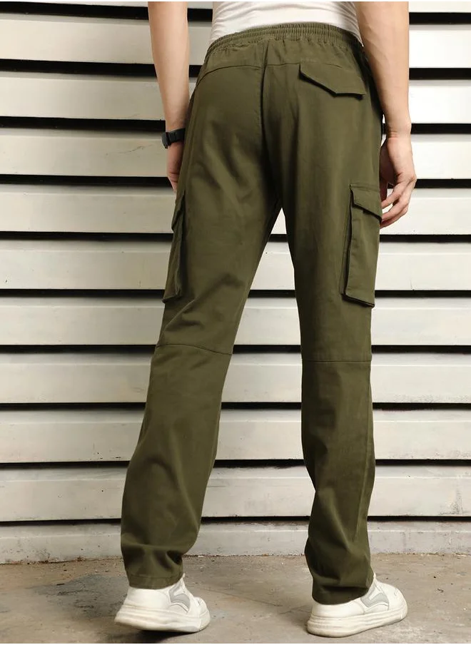 HIGH STAR Relaxed Fit Mid Rise Cotton Cargo Pants