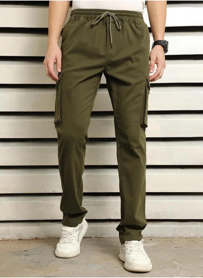 HIGH STAR Relaxed Fit Mid Rise Cotton Cargo Pants