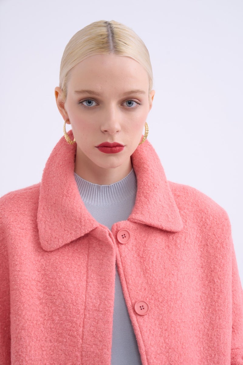 SATEEN Pocket Detailed Boucle Coat - Powder - Image 5