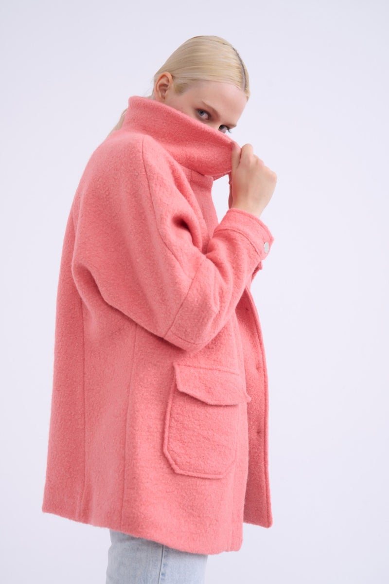 SATEEN Pocket Detailed Boucle Coat - Powder - Image 4
