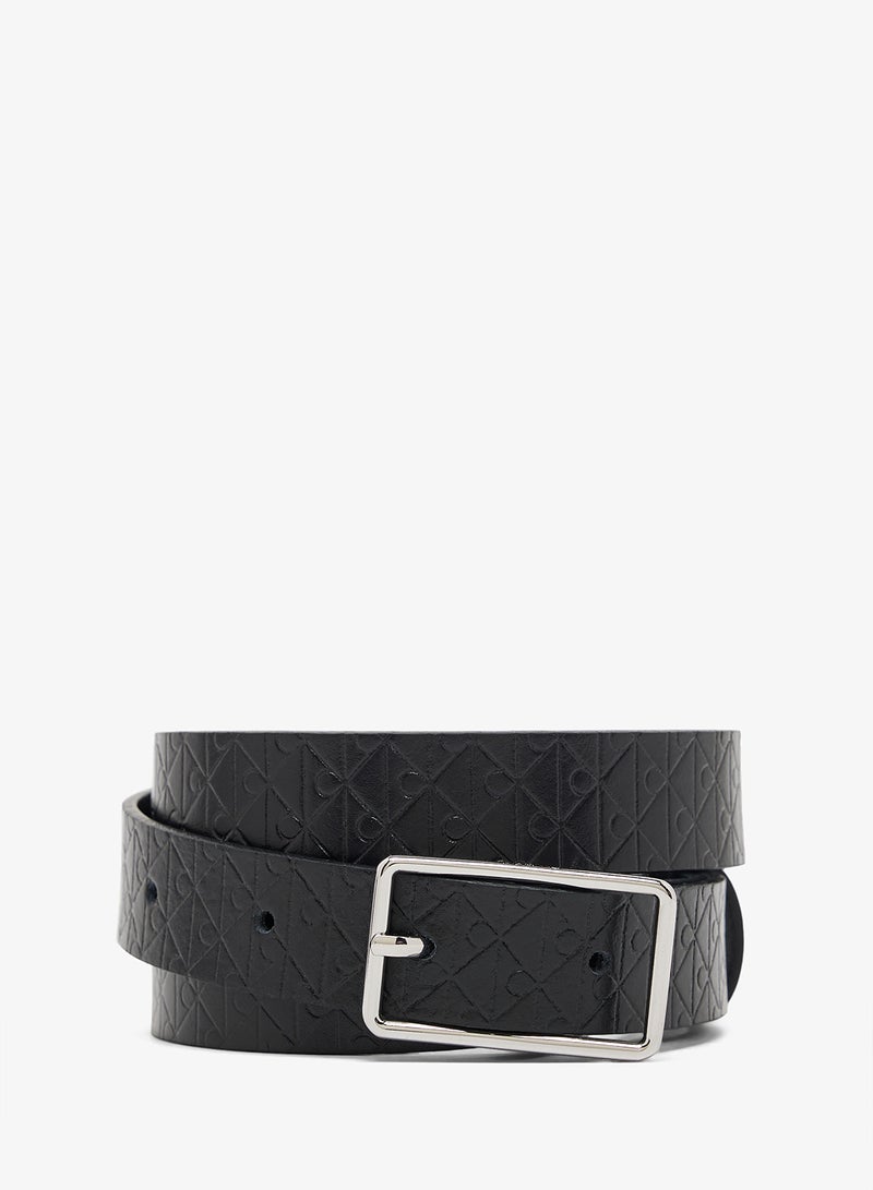 CALVIN KLEIN Embossed Emblem Rectangular Buckle Leather Belt - Image 1