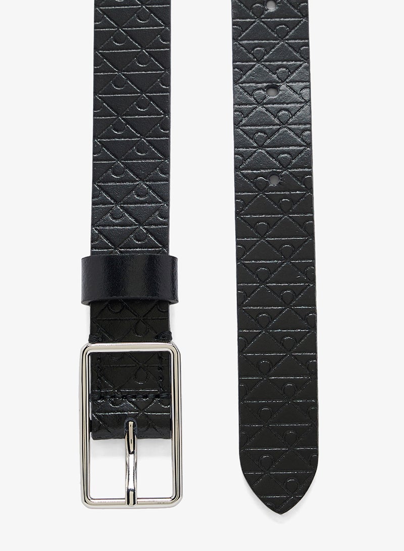 CALVIN KLEIN Embossed Emblem Rectangular Buckle Leather Belt - Image 2