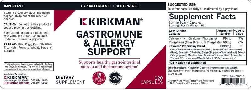 Kirkman Gastromune Allergy Support  Hypoallergenic120 Vegetarian Capsules GlutenCasein Free - Image 3