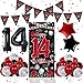 Pounira 14th Birthday Decorations for Boys Girls Happy 14th Birthday Decorations Boy Red Black 14 Year Old Birthday Door Banner Sign Triangle Flag Large 14 Balloons Decor for 14 Bday Party Supplies - Image 2