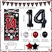 Pounira 14th Birthday Decorations for Boys Girls Happy 14th Birthday Decorations Boy Red Black 14 Year Old Birthday Door Banner Sign Triangle Flag Large 14 Balloons Decor for 14 Bday Party Supplies - Image 4