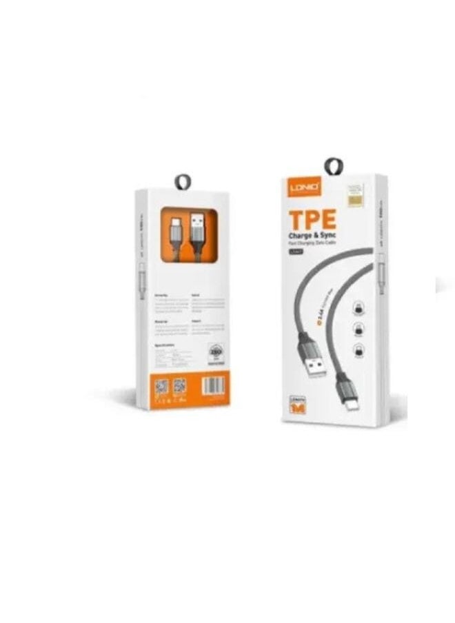 LDNIO - LS441 TPE Fast Charging Data Cable Type-C To USB-A, 1M Length And 2.4A Current Max - Grey - Image 1
