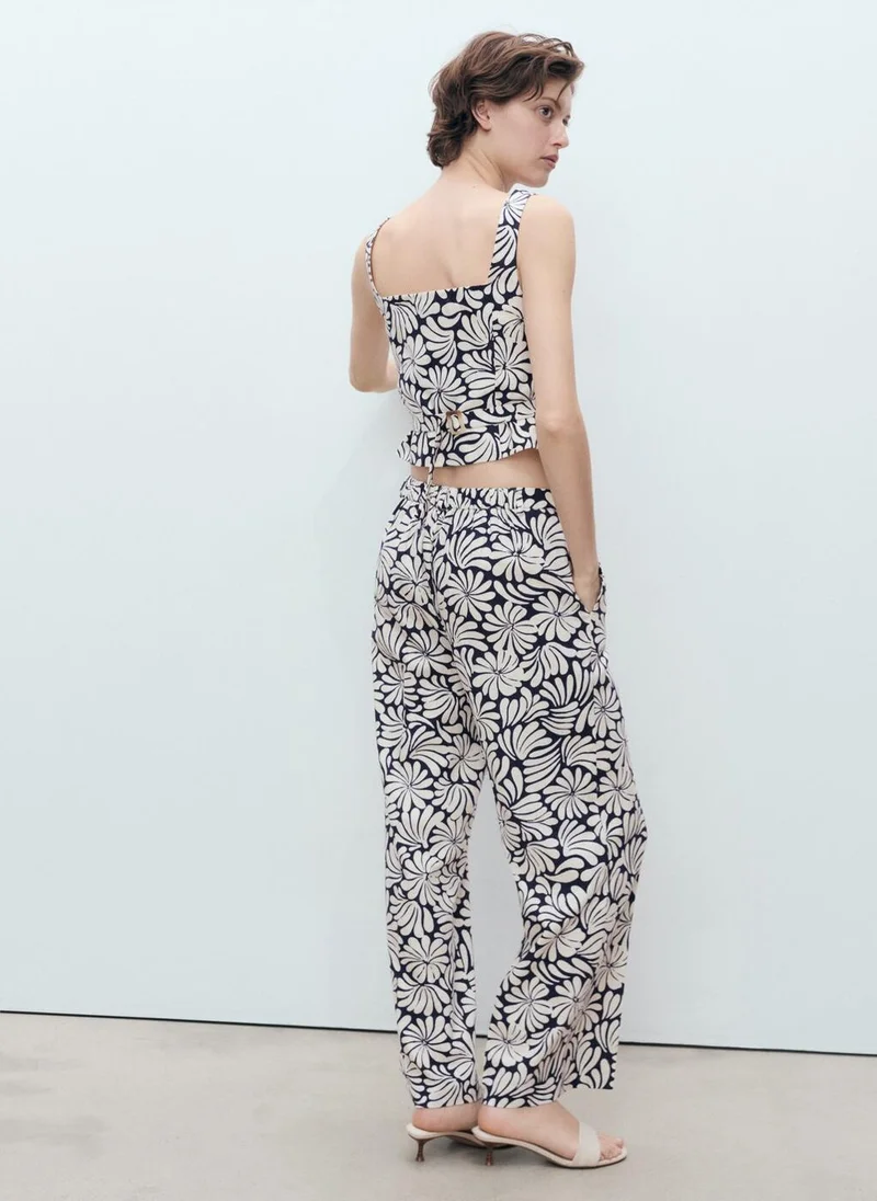 MANGO Casual Floral Linen Trousers