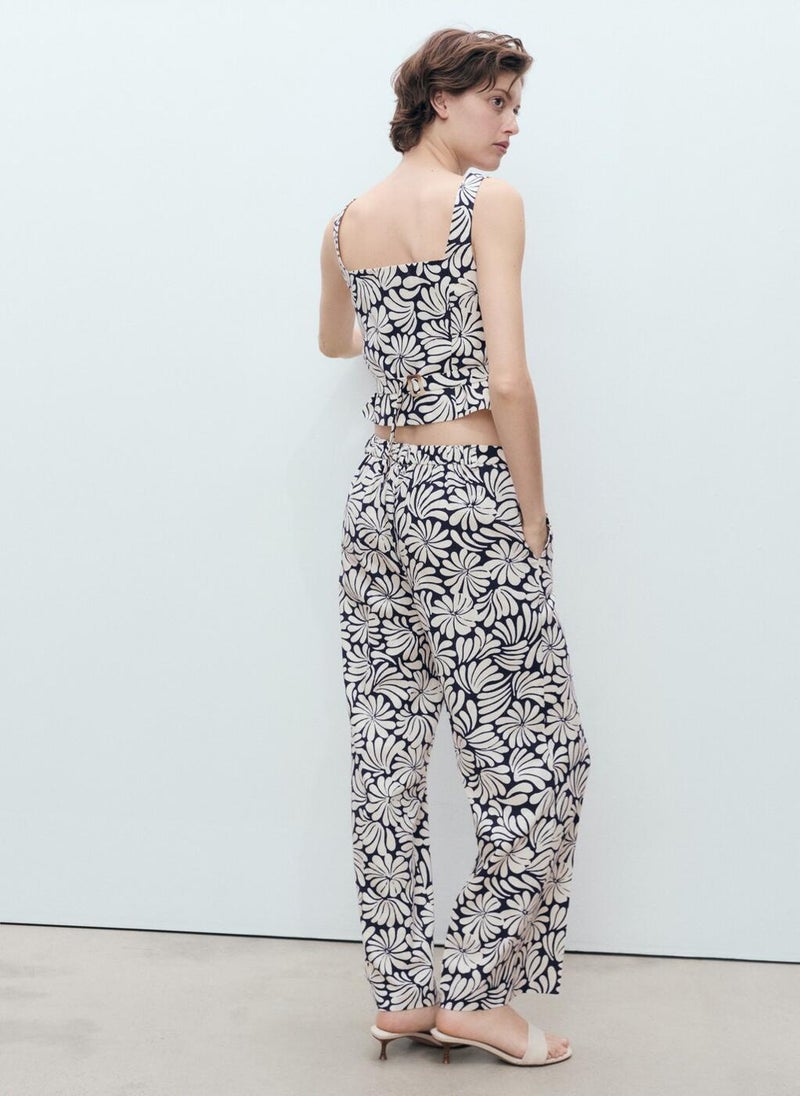 MANGO Casual Floral Linen Trousers  - Image 2