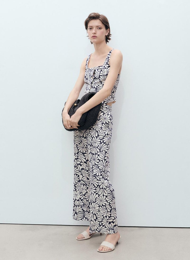 MANGO Casual Floral Linen Trousers  - Image 4