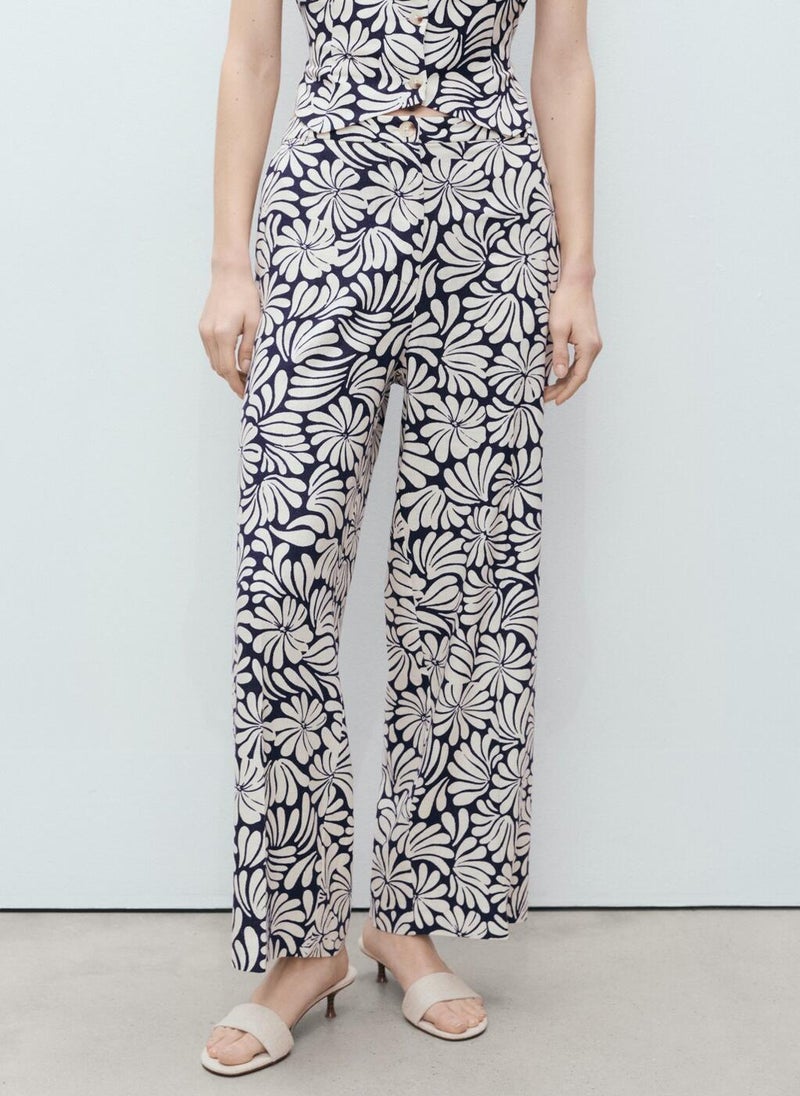 MANGO Casual Floral Linen Trousers  - Image 1