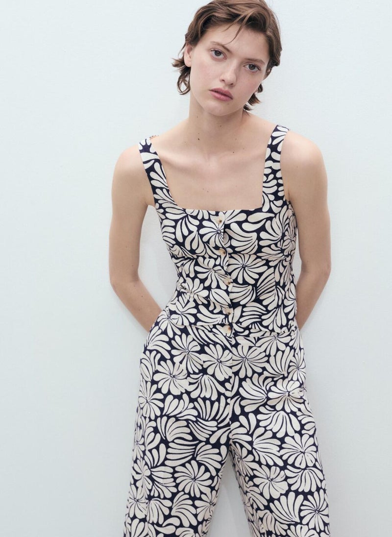 MANGO Casual Floral Linen Trousers  - Image 3