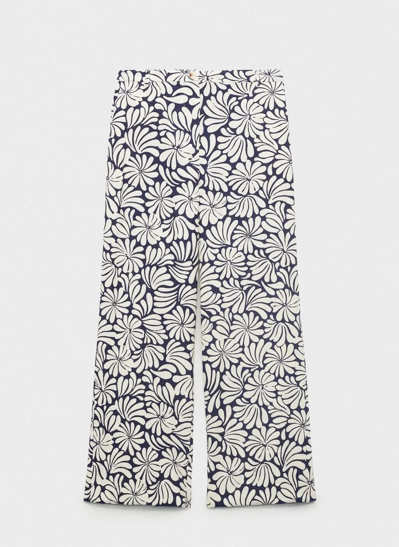 MANGO Casual Floral Linen Trousers