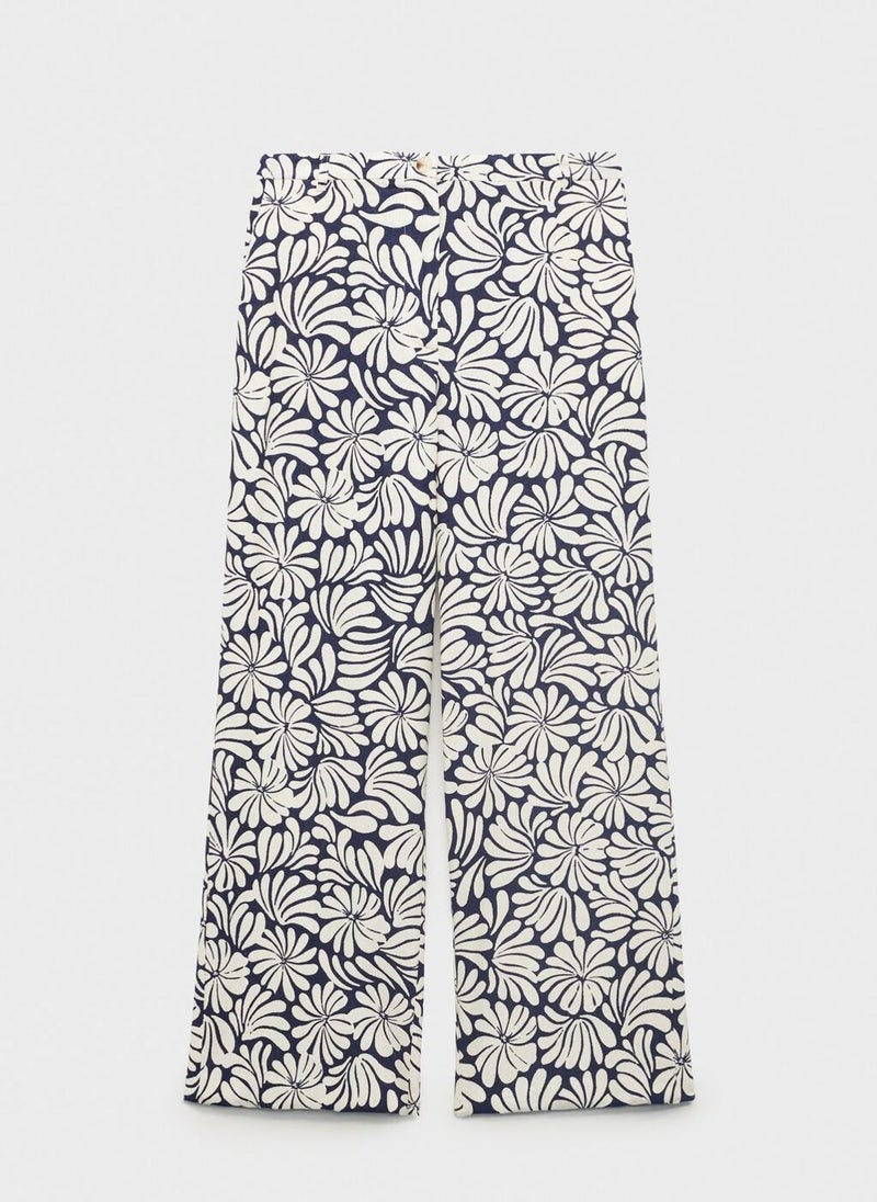 MANGO Casual Floral Linen Trousers  - Image 5