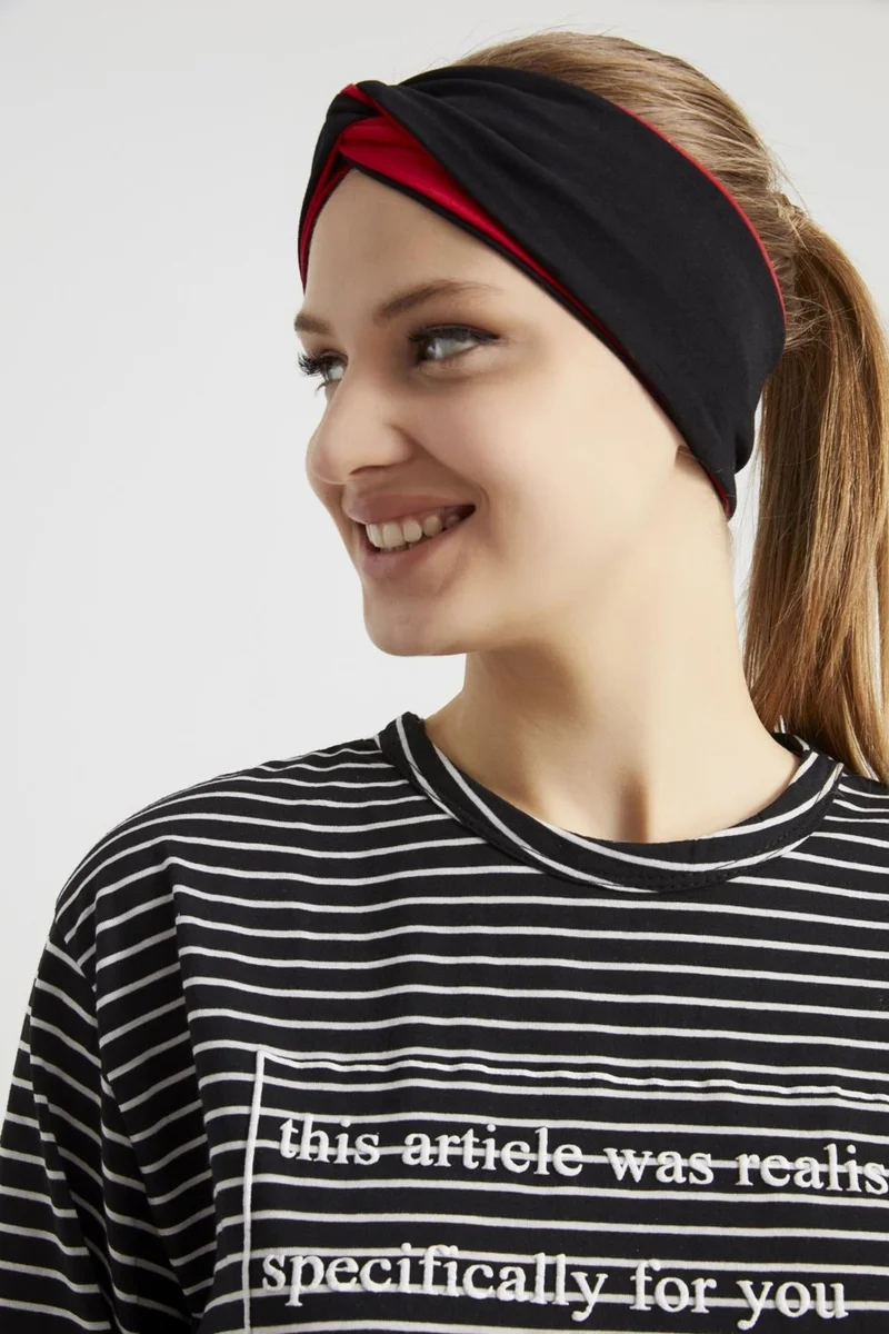 بوتيكجيز Black - Red, Boutique Design Women's Bandana Hair Band, Extra Soft, Flexible, Natural, Combed Cotton