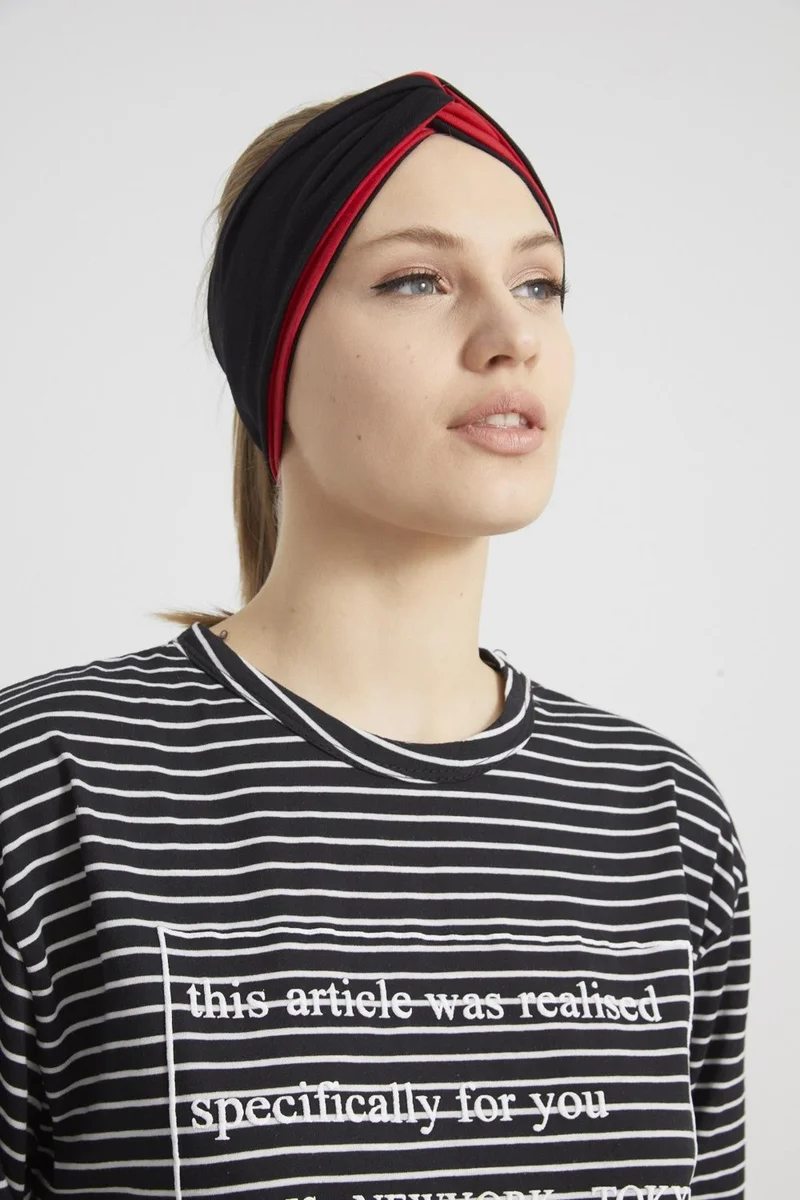 بوتيكجيز Black - Red, Boutique Design Women's Bandana Hair Band, Extra Soft, Flexible, Natural, Combed Cotton