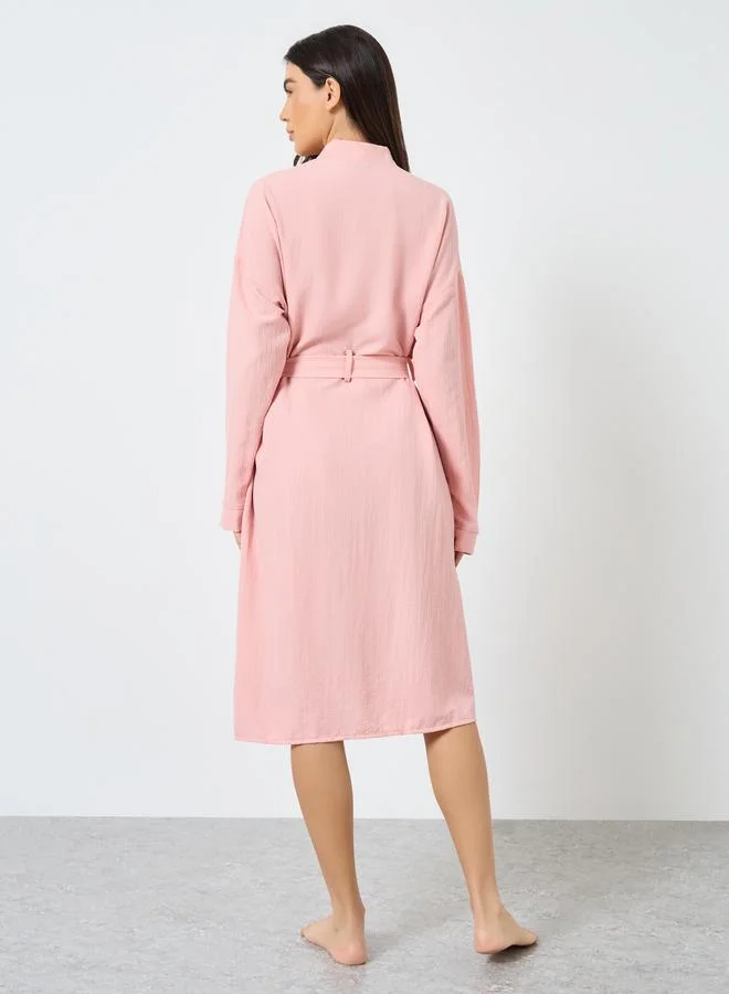 Take Two Take Two Textured Solid Robe with Tie Belt