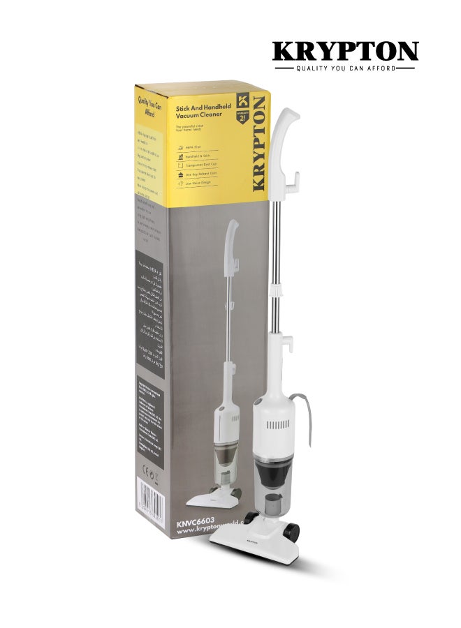 KRYPTON 2-in-1 Stick & Handheld Vacuum Cleaner, 600W Powerful Motor, HEPA Filter, Transparent Dust Cup, One-Key Dust Release, Low Noise, Lightweight 600 W KNVC6603 White - Image 5