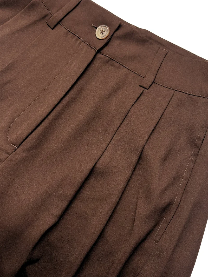 Outzidr  Brown High Waist Pleated Ankle Length Trousers for Women | Best Price UAE