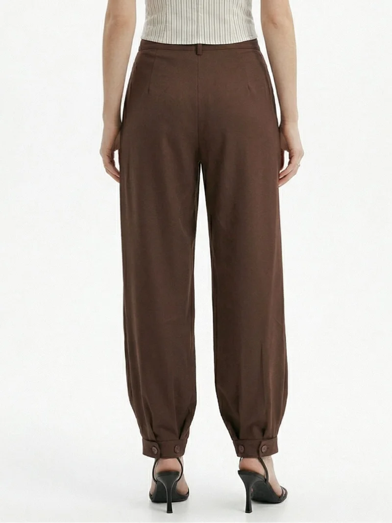 Outzidr  Brown High Waist Pleated Ankle Length Trousers for Women | Best Price UAE