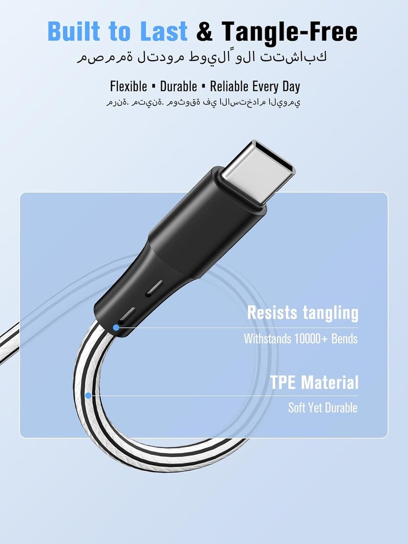 شيتيك كابل SCHITEC من النوع C، 3 قطع بطول 3 أمتار، كابل شاحن سريع USB A إلى C من مادة TPE لشحن البيانات ومزامنتها لهواتف Samsung Galaxy S9+/S9/S8، Note 8، Huawei P10/P9، Oneplus 2/3، Lumia، Nexus 5X/6P، Xiaomi (USB Type C) - Image 5