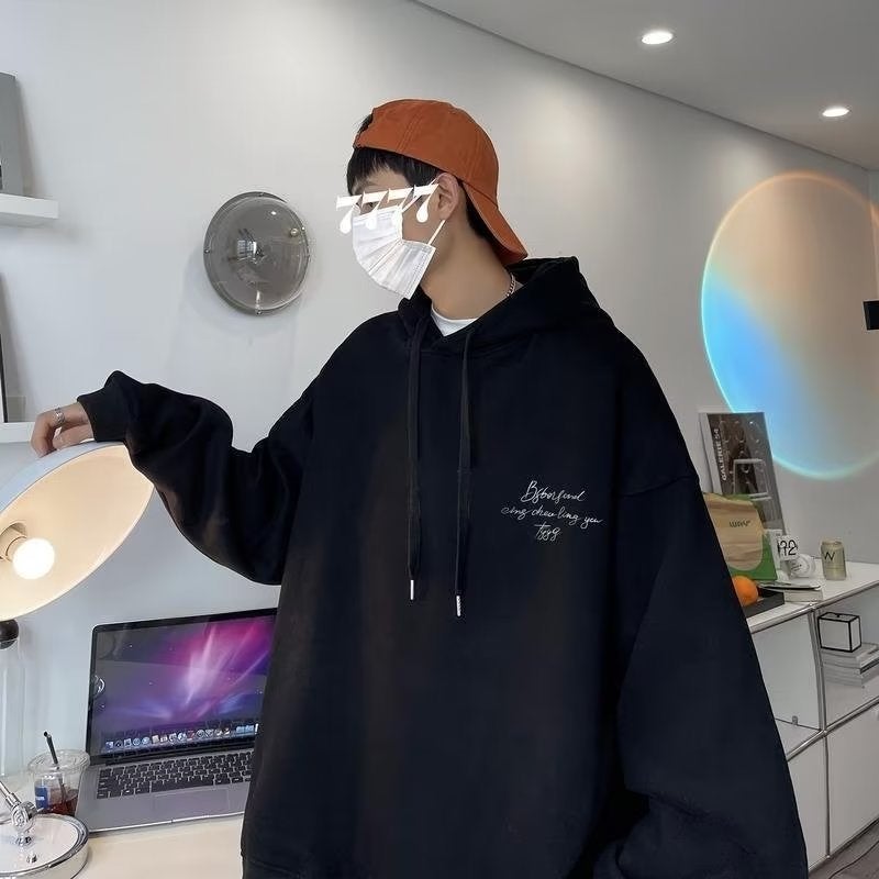 Mens Hoodie Oversize Autumn Winter High-End Streetwear Loose Jacket Black conventional  - Image 5