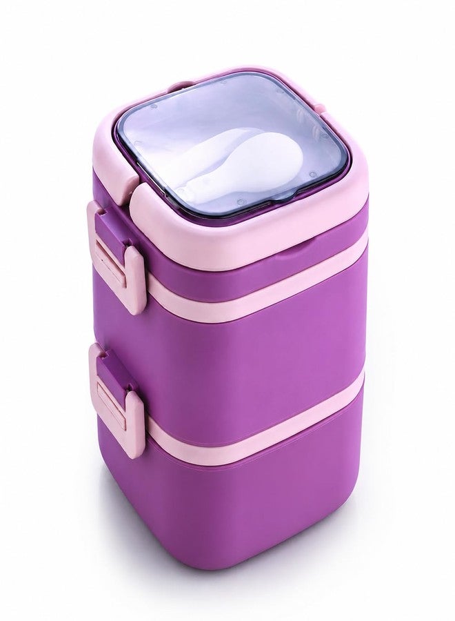 Gcrox 2 Compartment Cubex Insulated Food Container with Attractive Spoon - Airtight Leak-Proof Lunch Box for Office, School, Picnic 760ml- Peach - Image 2