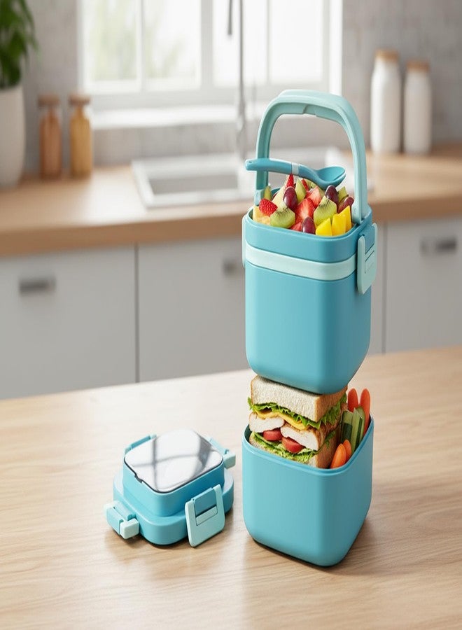 Gcrox 2 Compartment Cubex Insulated Food Container with Attractive Spoon - Airtight Leak-Proof Lunch Box for Office, School, Picnic 760ml- Peach - Image 5