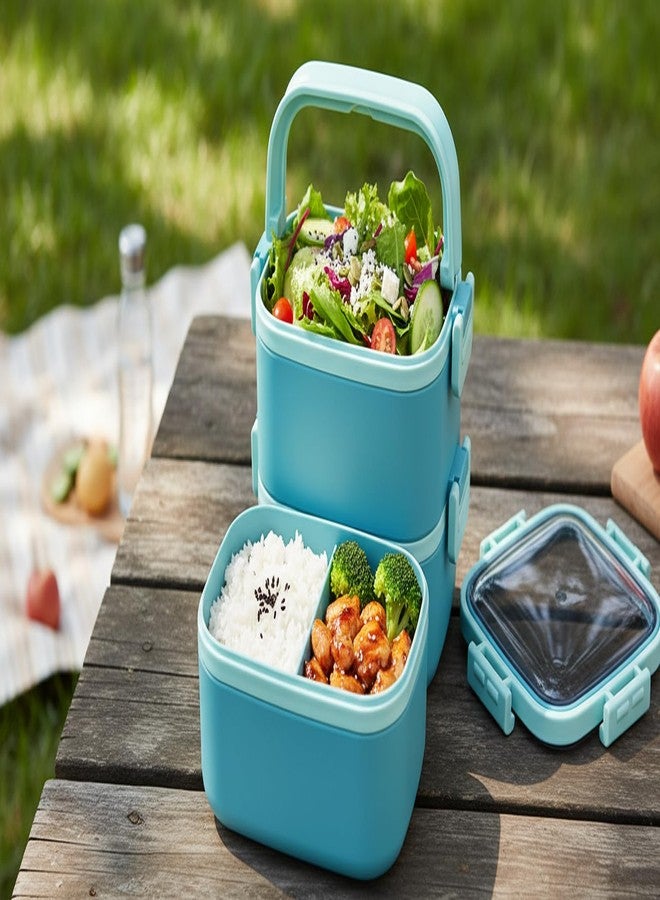 Gcrox 2 Compartment Cubex Insulated Food Container with Attractive Spoon - Airtight Leak-Proof Lunch Box for Office, School, Picnic 760ml- Peach - Image 4