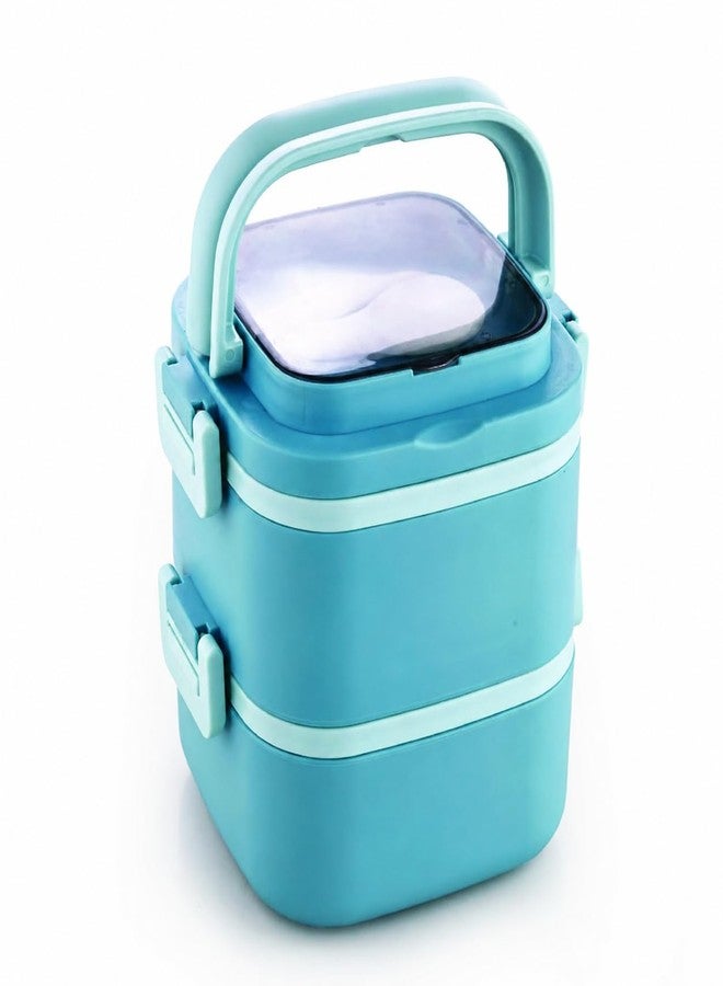 Gcrox 2 Compartment Cubex Insulated Food Container with Attractive Spoon - Airtight Leak-Proof Lunch Box for Office, School, Picnic 760ml- Peach - Image 1