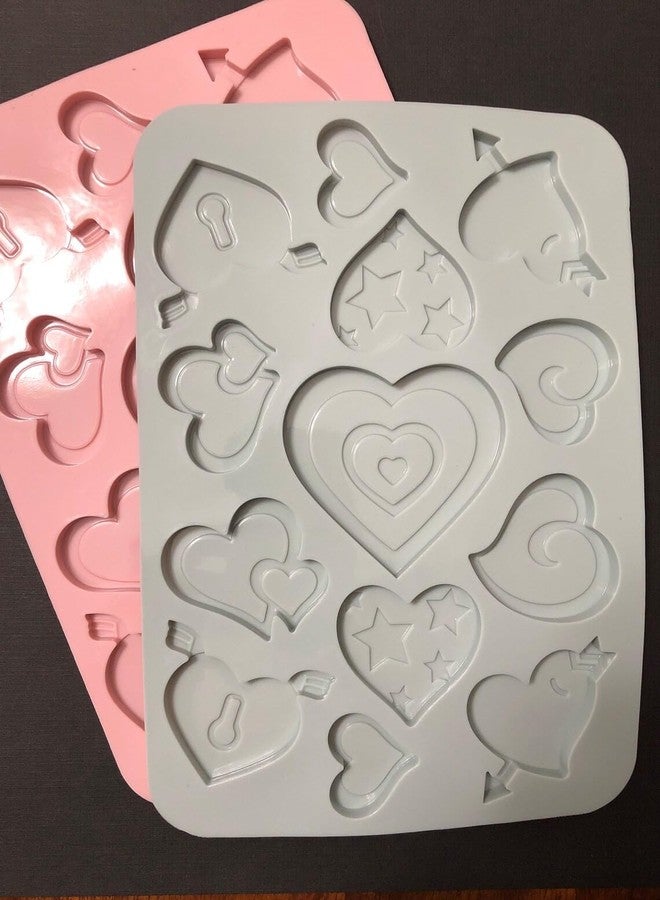 MATIN IMPEX 13pc Flat Shiny Assorted Heart Silicone Mold for Resin and More (CFM161) - Image 1