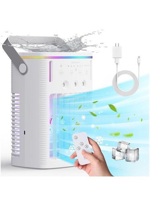 Table Fan,Cooling Fan,Air Conditioner Fan With Remote,Timer Function,7-Color Night light,3-Level Mist Modes,Personal Air Conditioner For Bedroom,Office,Room,Camping