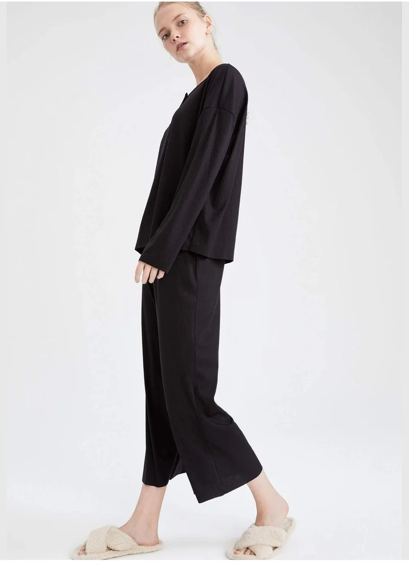 DeFacto Long Sleeve Buttoned Pyjamas Set