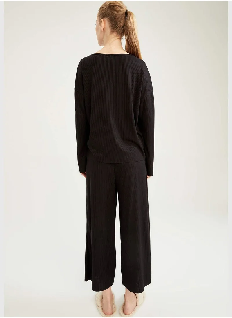 DeFacto Long Sleeve Buttoned Pyjamas Set
