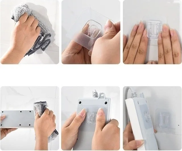 BarkoFix Set of 2 Double-Sided Adhesive Snap Clips Storage Hanger Transparent Wall Hook
