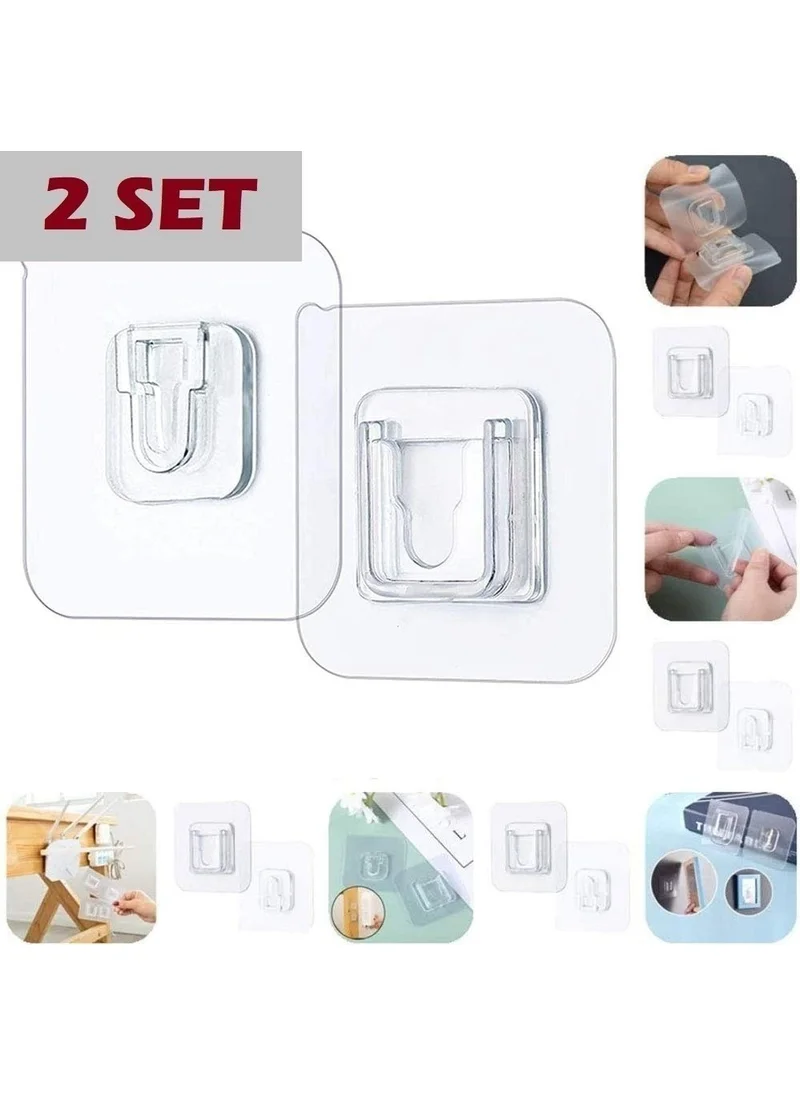 BarkoFix Set of 2 Double-Sided Adhesive Snap Clips Storage Hanger Transparent Wall Hook