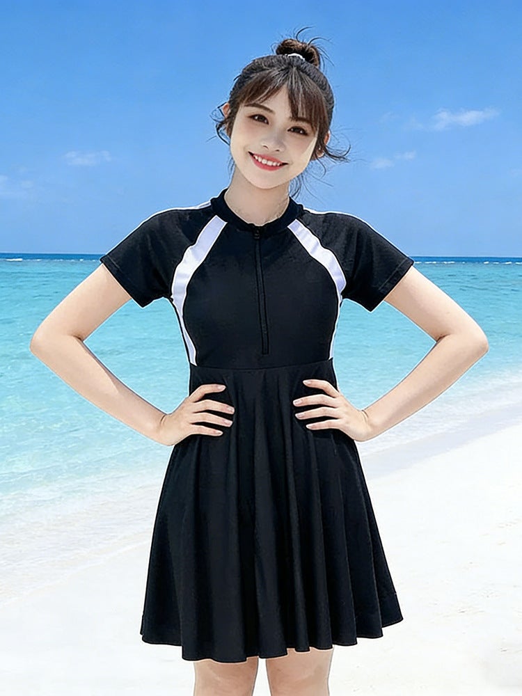 100kg Plus Size Swimsuit for Women, Slimming and Tummy-Concealing One-Piece Skirt Style, for Large Busts, Fat Women, Conservative and Body-Covering Swimwear - Image 3