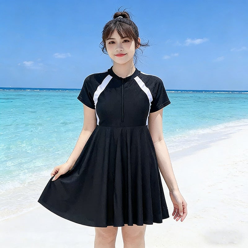 100kg Plus Size Swimsuit for Women, Slimming and Tummy-Concealing One-Piece Skirt Style, for Large Busts, Fat Women, Conservative and Body-Covering Swimwear - Image 1