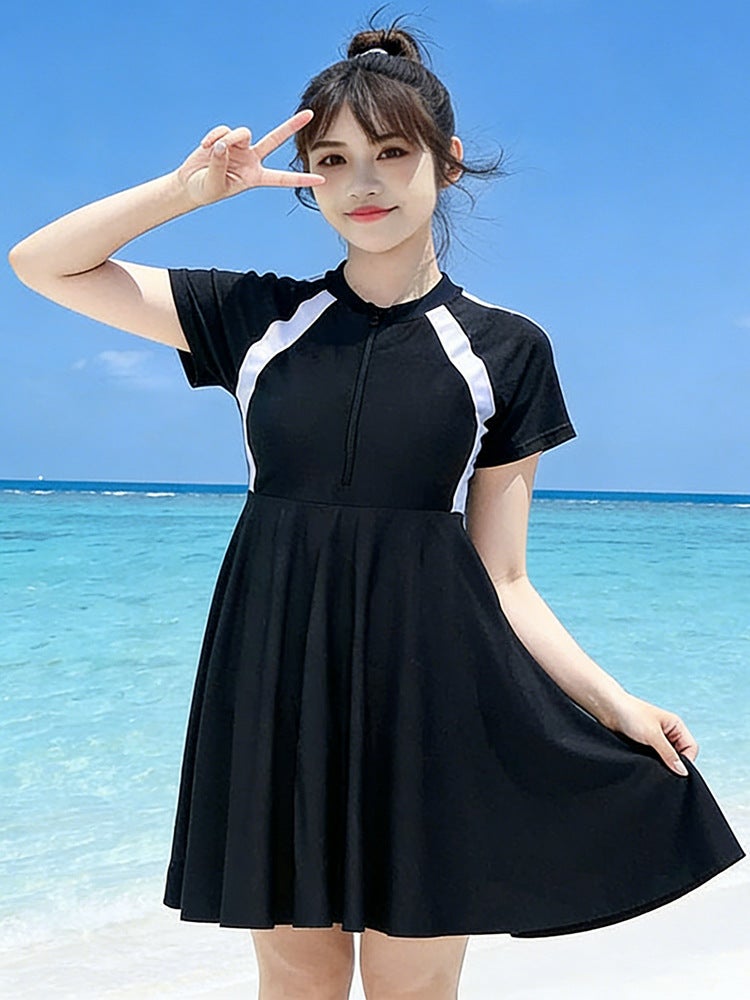 100kg Plus Size Swimsuit for Women, Slimming and Tummy-Concealing One-Piece Skirt Style, for Large Busts, Fat Women, Conservative and Body-Covering Swimwear - Image 4