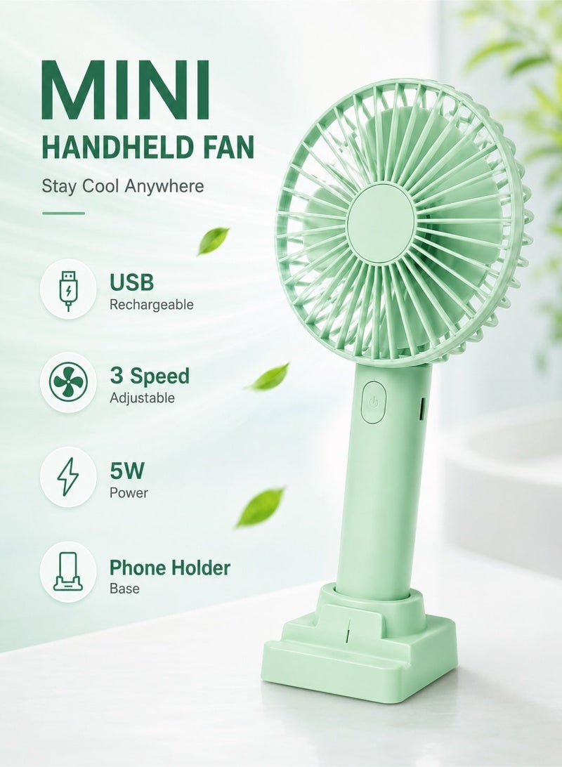 Leoxol Mini Handheld Fan With Phone Holder | USB Rechargeable Portable Desk Fan | 5W 3 Speed Personal Cooling Fan For Travel Office Outdoor - Image 1