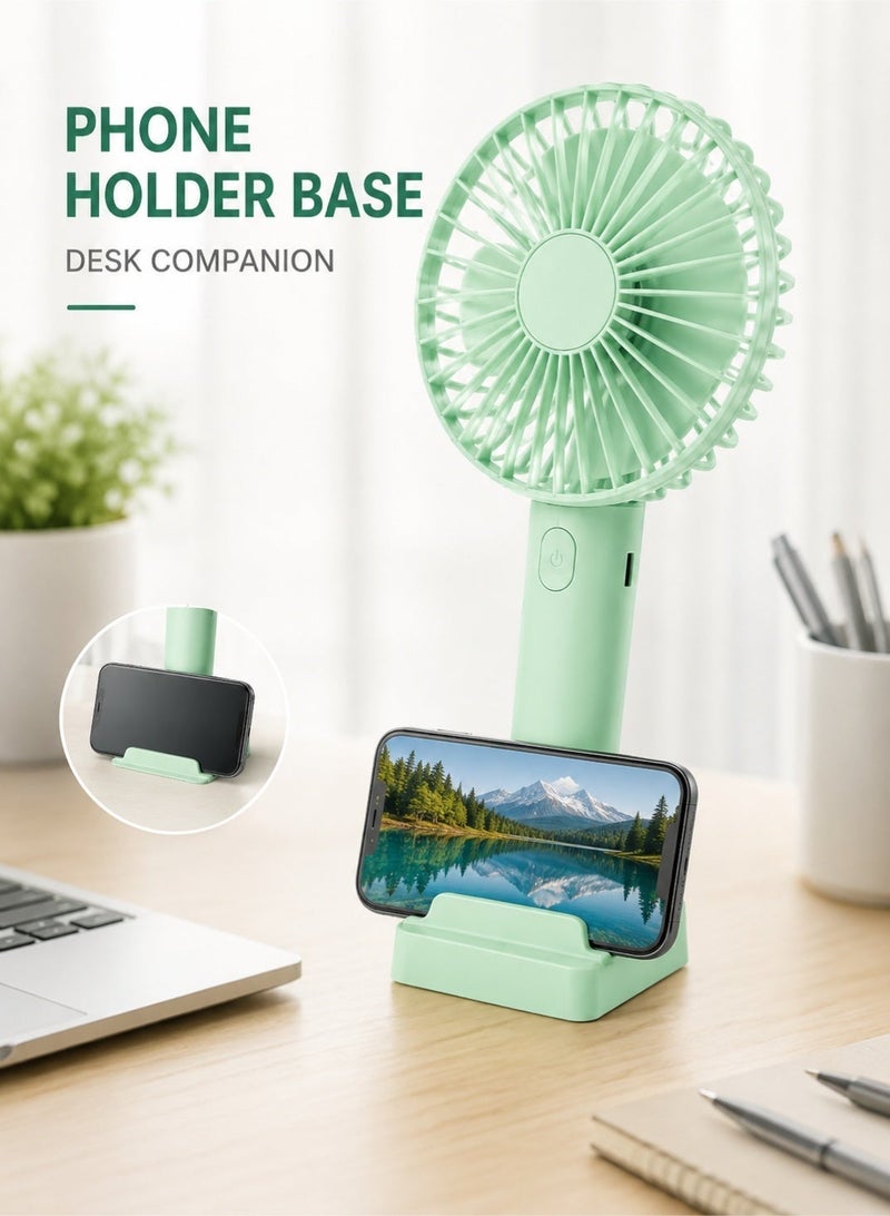 Leoxol Mini Handheld Fan With Phone Holder | USB Rechargeable Portable Desk Fan | 5W 3 Speed Personal Cooling Fan For Travel Office Outdoor - Image 2