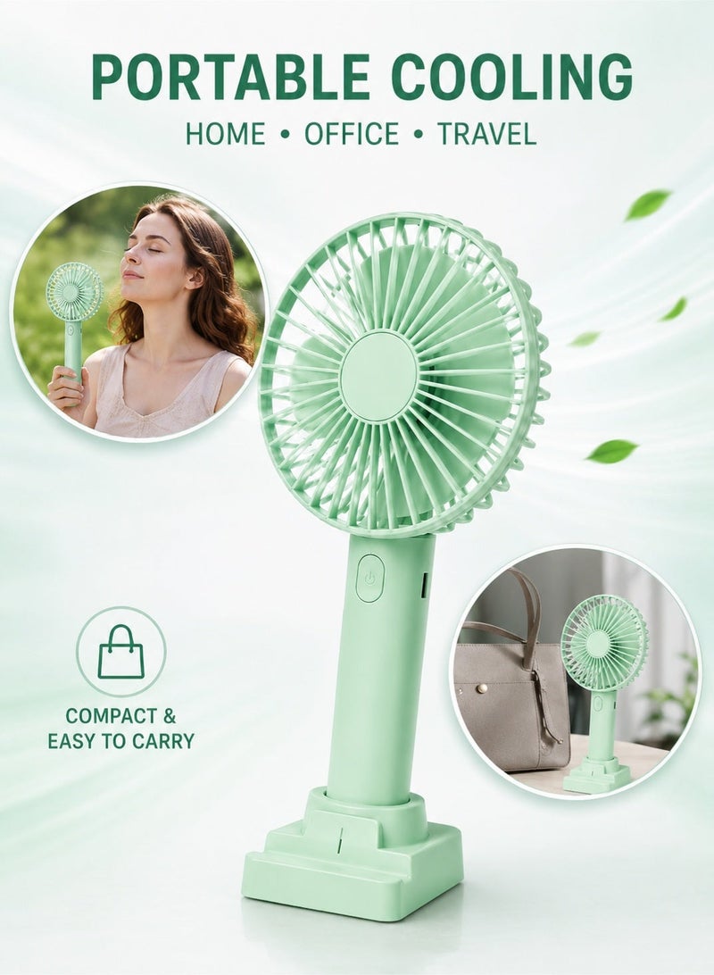 Leoxol Mini Handheld Fan With Phone Holder | USB Rechargeable Portable Desk Fan | 5W 3 Speed Personal Cooling Fan For Travel Office Outdoor - Image 3