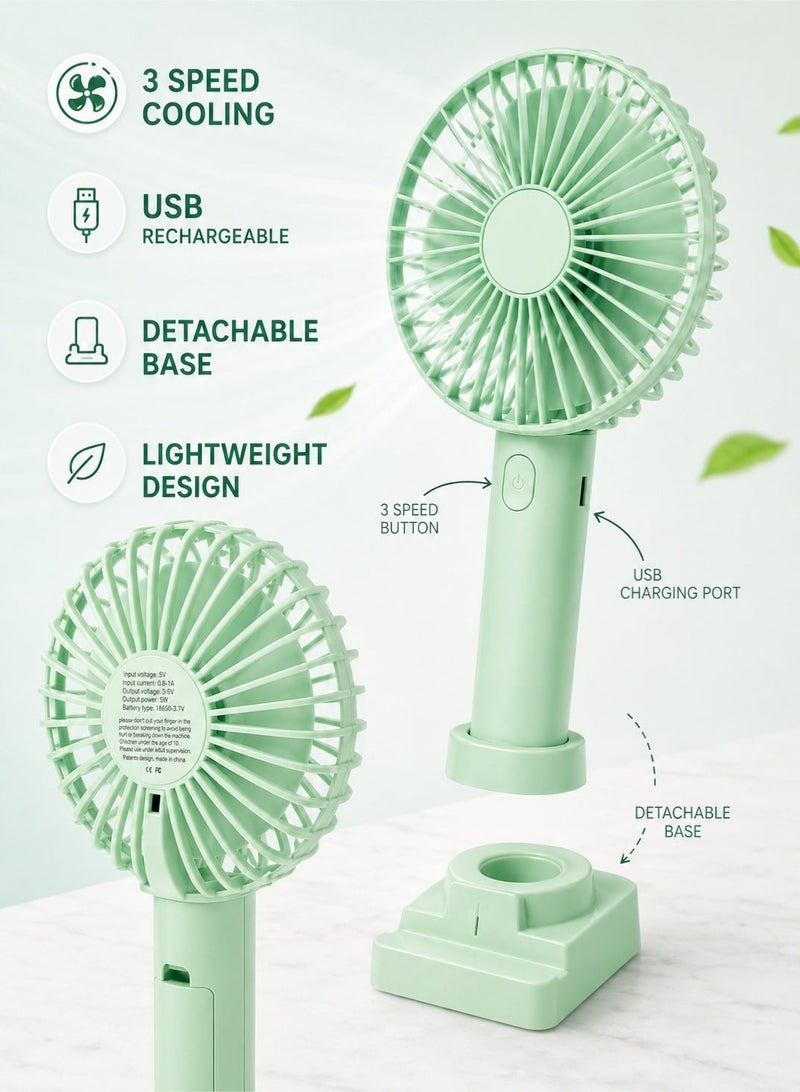 Leoxol Mini Handheld Fan With Phone Holder | USB Rechargeable Portable Desk Fan | 5W 3 Speed Personal Cooling Fan For Travel Office Outdoor - Image 4