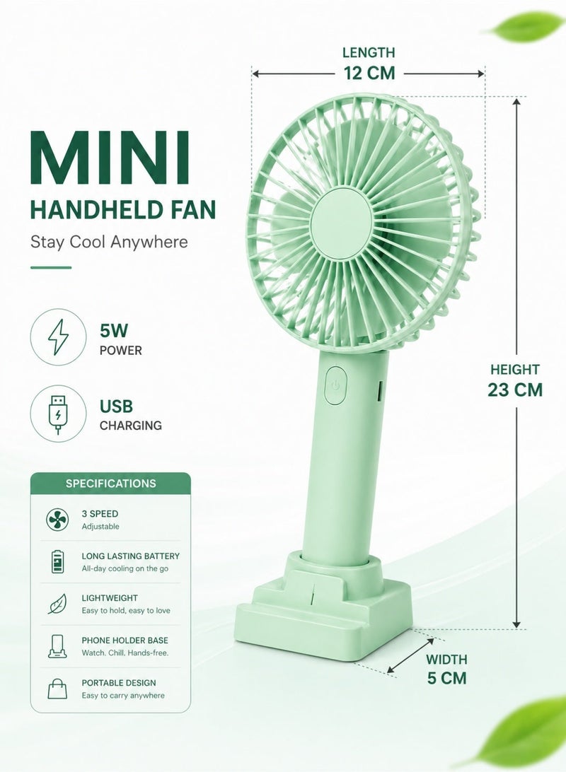 Leoxol Mini Handheld Fan With Phone Holder | USB Rechargeable Portable Desk Fan | 5W 3 Speed Personal Cooling Fan For Travel Office Outdoor - Image 5