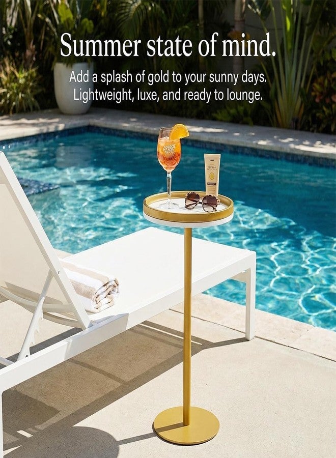 ZEXVIDA Martini Table, Small Round Drink Table with Weighted Base,Modern White & Gold Pedestal End Table with Tray Top Edge for Small Spaces, Living Room, Next to Sofa,24.7 "Tall - Image 5